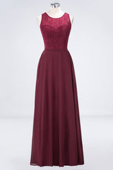 Elegant Roud Neckline Sleeveless Burgundy Lace Bridesmaid Dress Online-27dress
