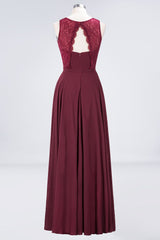 Elegant Roud Neckline Sleeveless Burgundy Lace Bridesmaid Dress Online-27dress