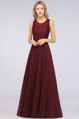Elegant Roud Neckline Sleeveless Burgundy Lace Bridesmaid Dress Online-27dress