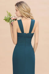 Elegant Round Neck Sleeveless Bridesmaid Dress with Ruffles-27dress