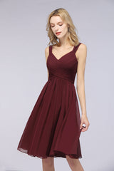 Elegant Ruffle Straps Short Burgundy Bridesmaid Dresses Online-27dress