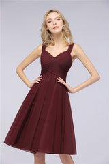 Elegant Ruffle Straps Short Burgundy Bridesmaid Dresses Online-27dress