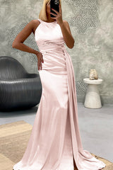 Elegant Jewel Strapless Mermaid Long Prom Dress with Pleats