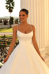 Elegant Satin Wedding Dress Spaghetti-Straps Sleeveless-27dress
