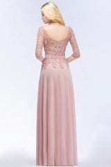 Elegant Scoop Half-Sleeves Lace Dusty Rose Bridesmaid Dress With Pearls-27dress