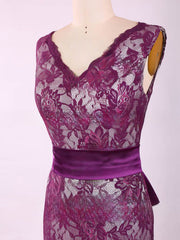 Elegant Sheath Column Lace Sashes Floor-length Mother of the Bride Dress