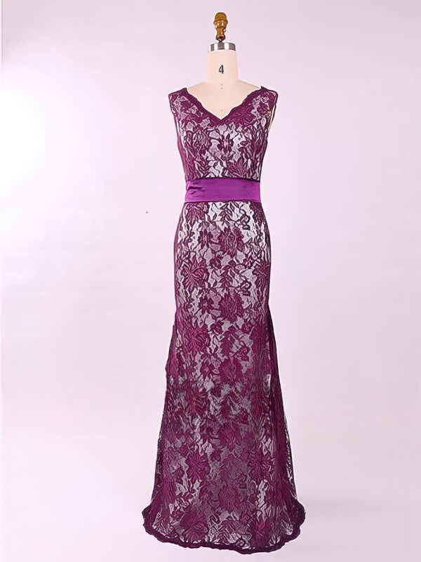 Elegant Sheath Column Lace Sashes Floor-length Mother of the Bride Dress
