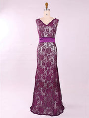 Elegant Sheath Column Lace Sashes Floor-length Mother of the Bride Dress