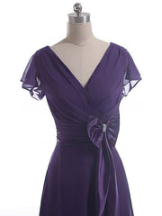 Elegant Short Sleeve Perfect V-neck Chiffon Bow Mother of the Bride Dresses