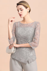 Elegant Silver Long Sleeves Jumpsuit Mother of the Bride-27dress