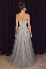 Elegant Sleeveless A-line Tulle Sequined Long Formal Dress-27dress