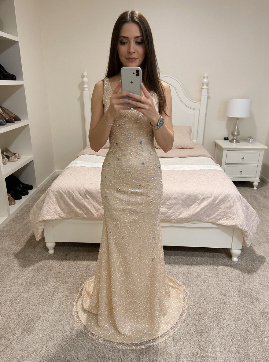 27DRESS Elegant Sleeveless Mermaid Evening Dresses with Rhinestones