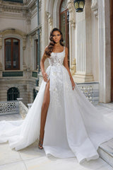 Elegant Spaghetti Straps Ball Gown Lace Wedding Dress-27dress