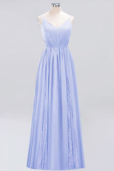 Elegant Spaghetti Straps Long Bridesmaid Dress Lace V-Neck Maid of Honor Dress-27dress