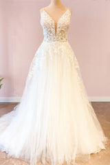 Elegant Spaghetti-Straps Sleeveless Tulle Lace Wedding Dress Online-27dress
