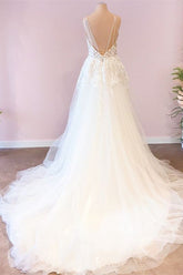 Elegant Spaghetti-Straps Sleeveless Tulle Lace Wedding Dress Online-27dress