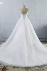 Elegant Spaghetti Straps Sweetheart Wedding Dress White Tulle Appliques Bridal Gowns with Beadings Sash-27dress