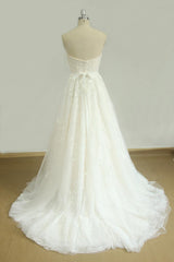 Elegant Strapless Lace Tulle Wedding Dress Appliques White A-line Bridal Gowns On Sale-27dress