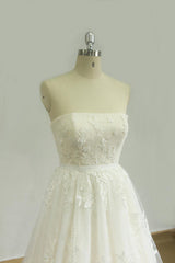 Elegant Strapless Lace Tulle Wedding Dress Appliques White A-line Bridal Gowns On Sale-27dress