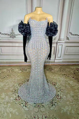 Elegant Strapless Long Mermaid Evening Dress with Diamonds-27dress