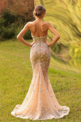 27DRESS Elegant Strapless Mermaid Evening Dresses with Rhinestones