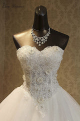 Elegant Strapless Tulle Ball Gown Wedding Dress Appliques Sequined Sweetheart Bridal Gowns On Sale-27dress