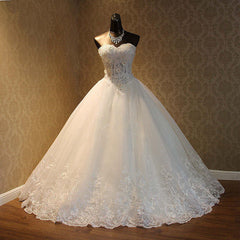 Elegant Strapless Tulle Ball Gown Wedding Dress Appliques Sequined Sweetheart Bridal Gowns On Sale-27dress