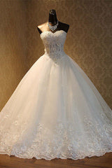 Elegant Strapless Tulle Ball Gown Wedding Dress Appliques Sequined Sweetheart Bridal Gowns On Sale-27dress