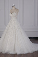 Elegant Strapless Tulle Lace Wedding Dress Sweetheart Appliques Sequined Bridal Gowns On Sale-27dress