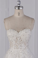 Elegant Strapless Tulle Lace Wedding Dress Sweetheart Appliques Sequined Bridal Gowns On Sale-27dress