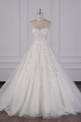Elegant Strapless Tulle Lace Wedding Dress Sweetheart Appliques Sequined Bridal Gowns On Sale-27dress