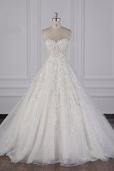 Elegant Strapless Tulle Lace Wedding Dress Sweetheart Appliques Sequined Bridal Gowns On Sale-27dress