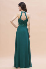 Elegant Straps Peacock Chiffon Appliques Bridesmaid Dress Sleeveless On Sale-27dress
