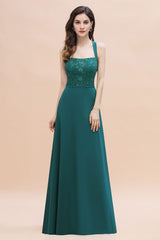 Elegant Straps Peacock Chiffon Appliques Bridesmaid Dress Sleeveless On Sale-27dress