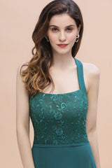 Elegant Straps Peacock Chiffon Appliques Bridesmaid Dress Sleeveless On Sale-27dress