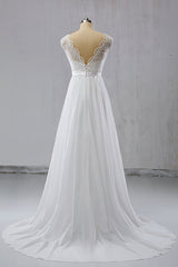 Elegant Straps Sleeveless Chiffon Wedding Dresses White A-line Bridal Gowns Online-27dress