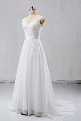 Elegant Straps Sleeveless Chiffon Wedding Dresses White A-line Bridal Gowns Online-27dress