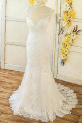 Elegant Straps Sleeveless Mermaid Wedding Dresses Appliques Lace White Bridal Gowns On Sale-27dress