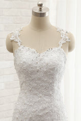 Elegant Straps Sweetheart Lace Wedding Dress Sexy Backless Sleeveless Appliques Bridal Gowns with Beadings-27dress