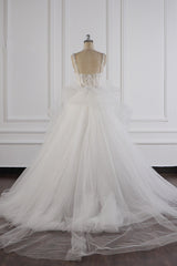 Elegant Straps Tulle Lace Wedding Dress Sweetheart Appliques Beadings Bridal Gowns with Ruffles On Sale-27dress