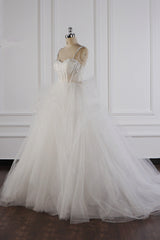 Elegant Straps Tulle Lace Wedding Dress Sweetheart Appliques Beadings Bridal Gowns with Ruffles On Sale-27dress
