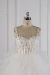 Elegant Straps Tulle Lace Wedding Dress Sweetheart Appliques Beadings Bridal Gowns with Ruffles On Sale-27dress
