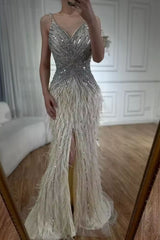 Elegant Sweetheart Long Mermaid Evening Dress with Beading and Slit-27dress