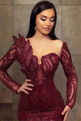 Elegant Sweetheart Long Sleeves Mermaid Prom Dress with Beading-27dress