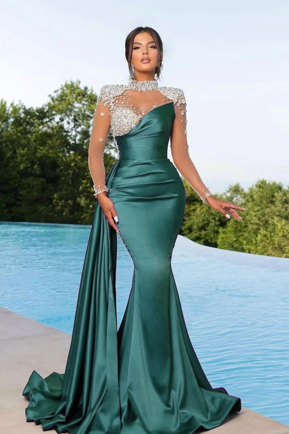 Elegant Sweetheart Mermaid Long Prom Dress with Beading and Sequin-27dress