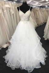 Elegant Sweetheart Neck Long White Lace Wedding Dress Spaghetti Straps Bridal Gowns On Sale-27dress