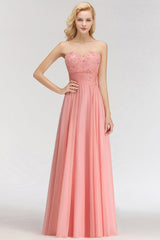 Elegant Sweetheart Ruffle Pink Bridesmaid Dresses with Appliques-27dress