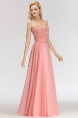 Elegant Sweetheart Ruffle Pink Bridesmaid Dresses with Appliques-27dress