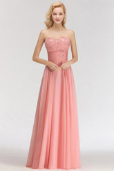 Elegant Sweetheart Ruffle Pink Bridesmaid Dresses with Appliques-27dress