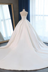 Elegant Sweetheart White Satin Wedding Dress A-line Ruffles Bridal Gowns On Sale-27dress